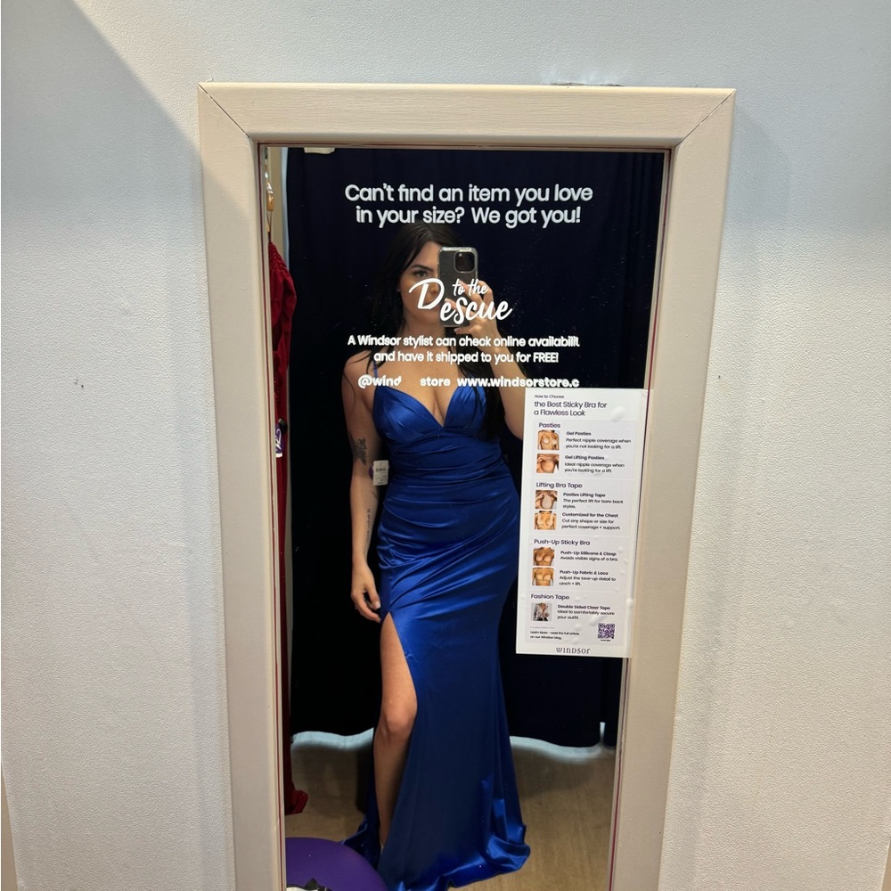 Windsor Royal Blue Satin Prom Dress with Thigh Slit